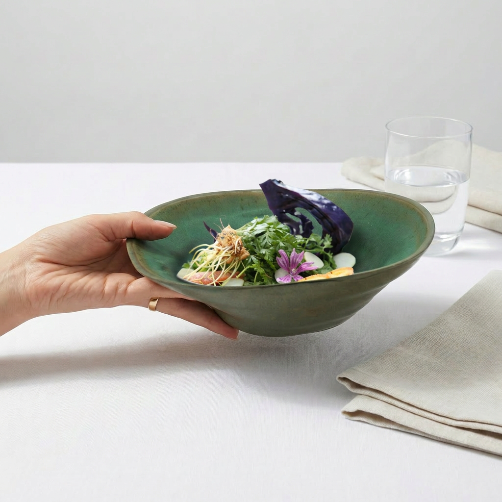El Yapımı Seramik Amorf Salata Kasesi I Paylaşım Tabağı - Büyük